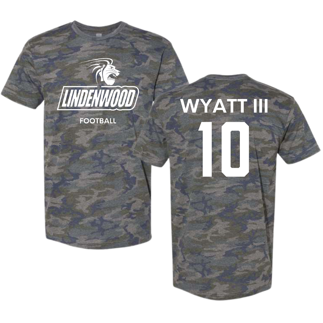 Lindenwood University Football Vintage Camo Tee - #10 Jacques Wyatt III