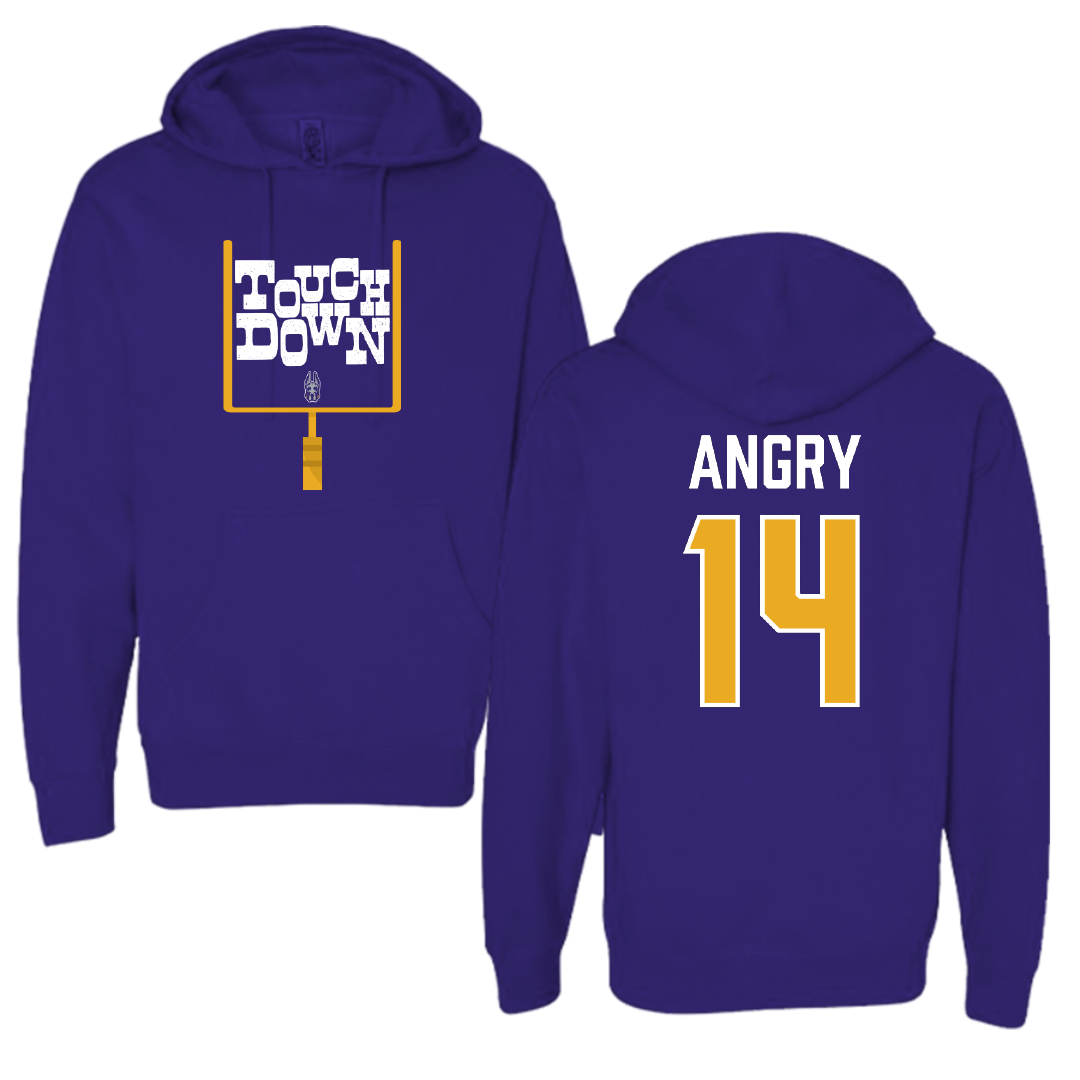 University at Albany Football Purple Touchdown Hoodie - #14 Kevon Angry