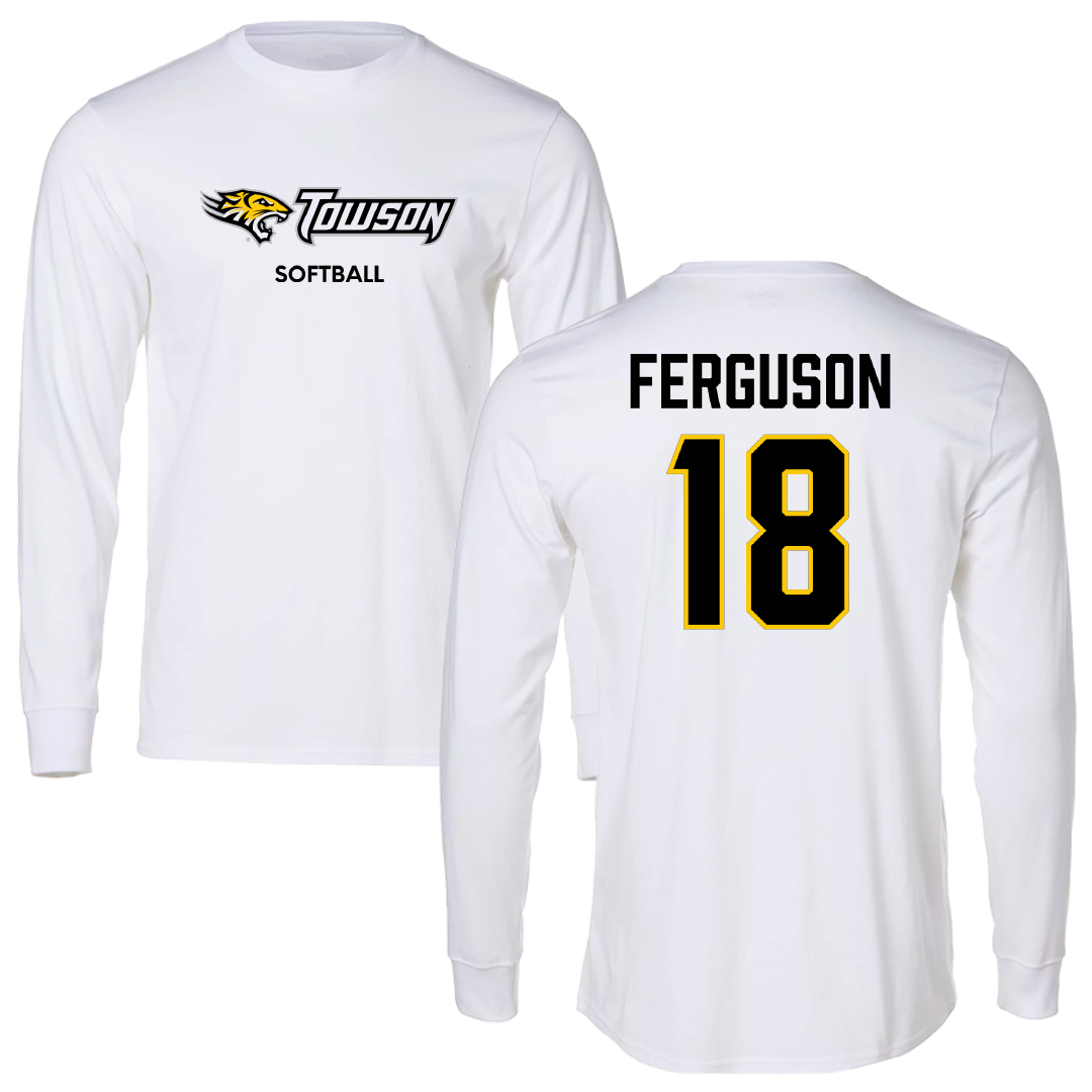 Towson University Softball White Performance Long Sleeve - #18 Addie Ferguson