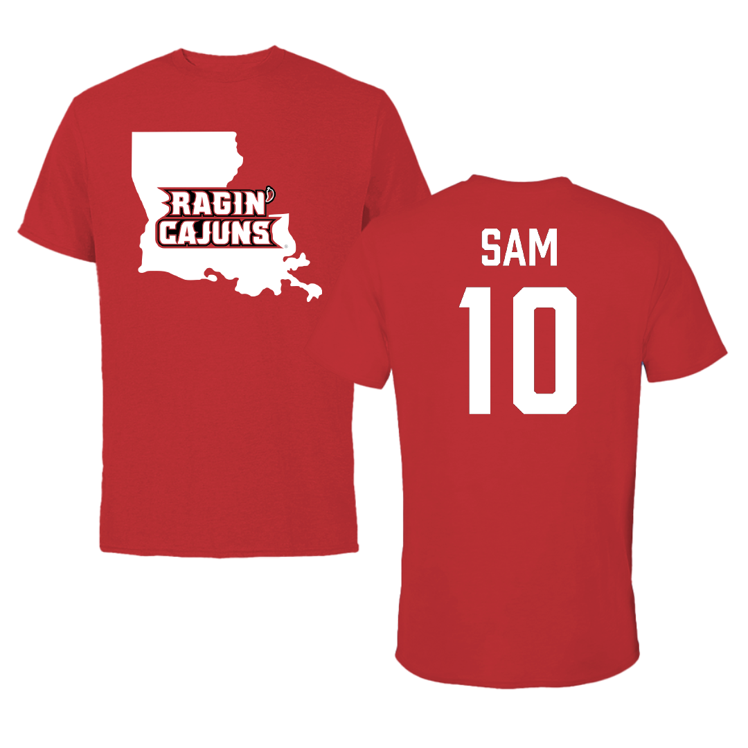 University of Louisiana at Lafayette Basketball Red State Performance Tee - #10 Aasia Sam