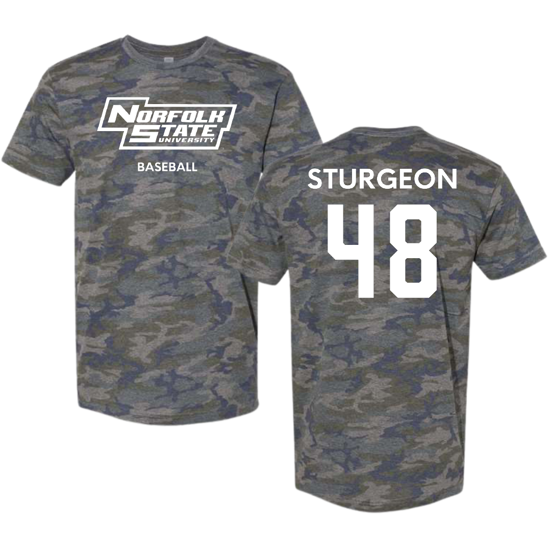 Norfolk State University Baseball Vintage Camo Tee - #48 CC Sturgeon