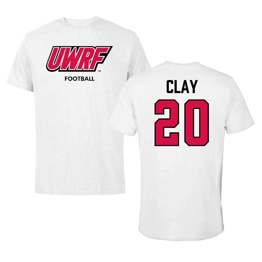 University of Wisconsin-River Falls Football White Block Performance Tee - #20 TJ Clay