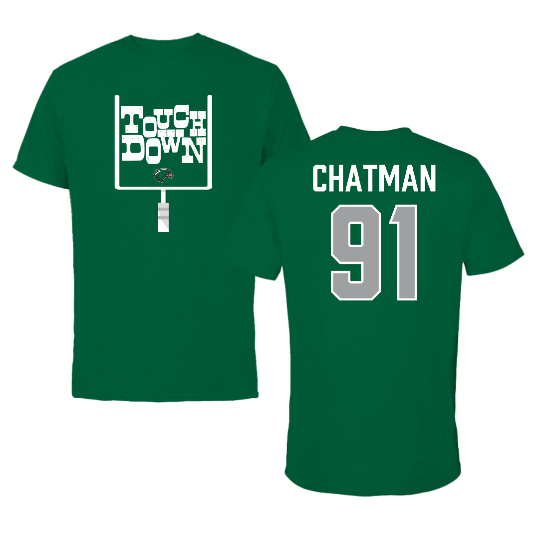 Northeastern State University Football Green Touchdown Tee - #91 Marquez Chatman