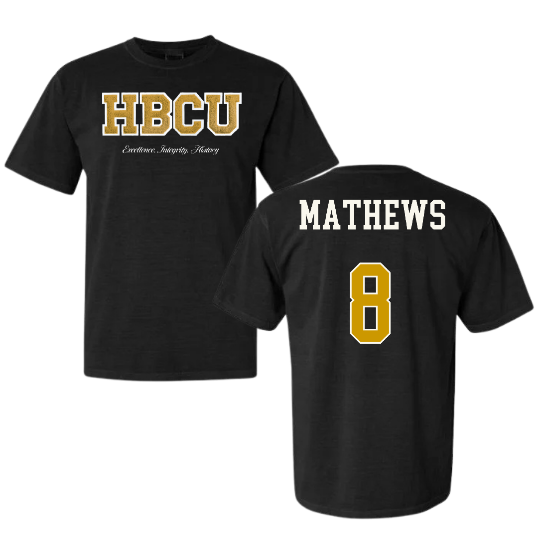 Alabama State University Soccer (W) Black HBCU Varsity Comfort Colors Tee - #8 Erica Mathews