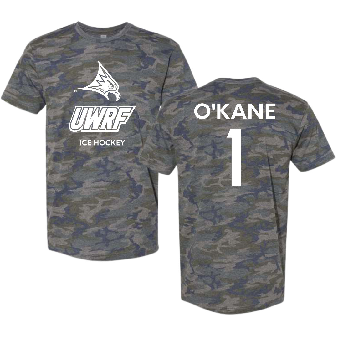University of Wisconsin-River Falls Ice Hockey (W) Vintage Camo Tee - #1 Jordan O'Kane