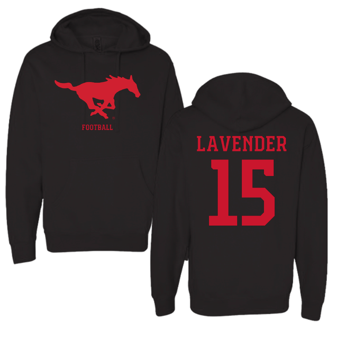 Southern Methodist University Football Black Mascot Hoodie - #15 Jaxson Lavender