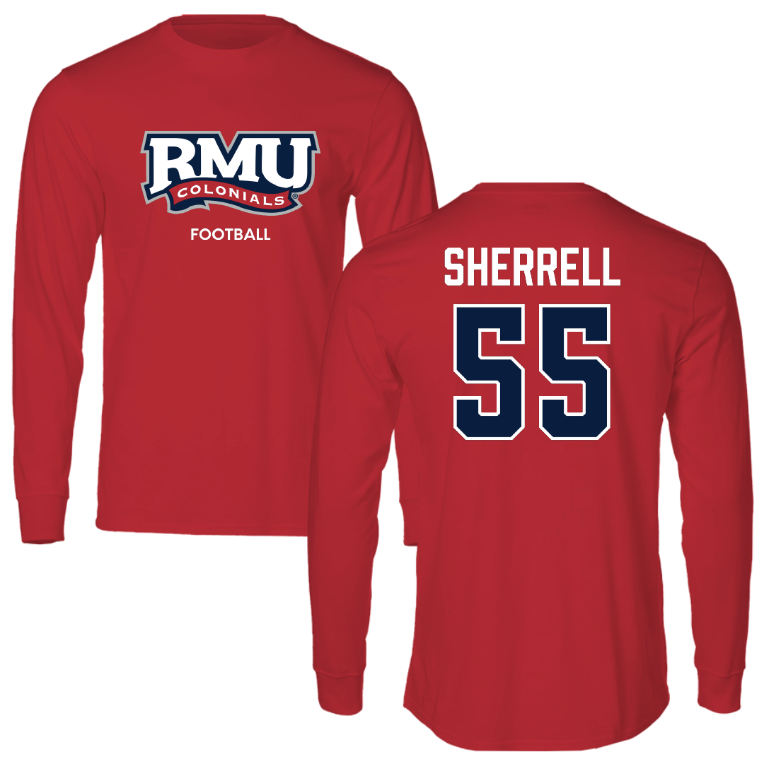 Robert Morris University Football Red Performance Long Sleeve - #55 Tayvon Sherrell