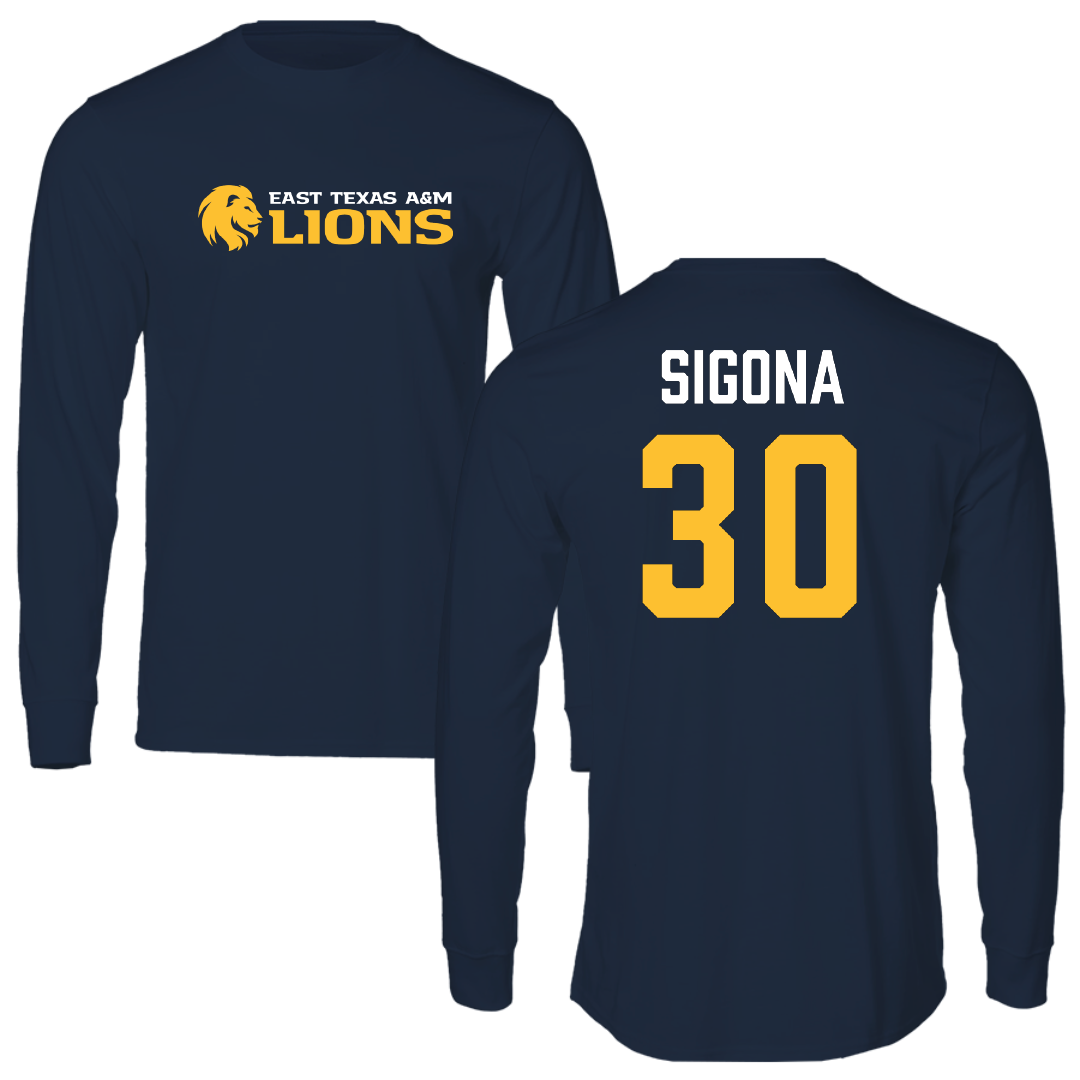 East Texas A&M University Basketball Navy Performance Long Sleeve - #30 Vinny Sigona