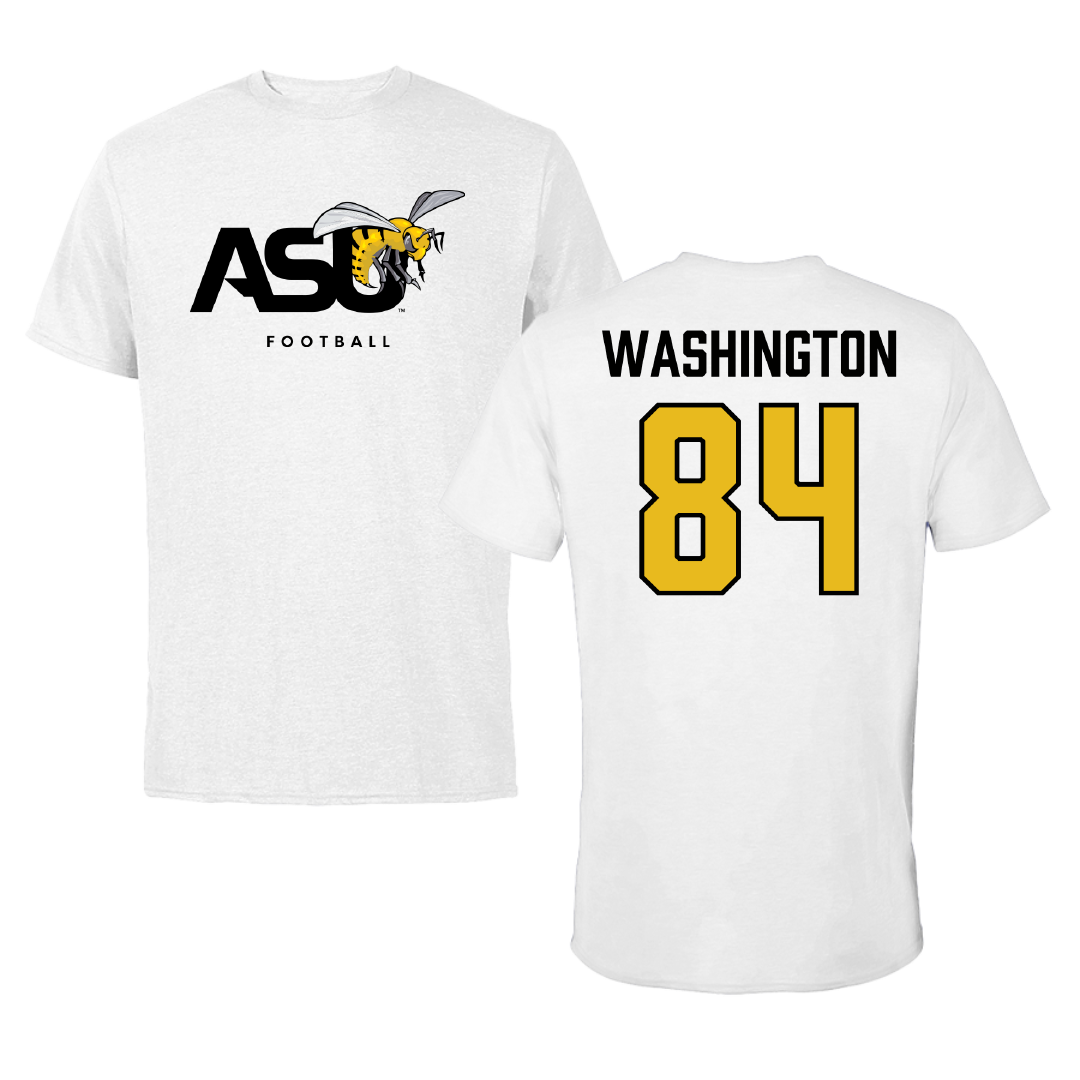 Alabama State University Football White ASU Tee - #84 Joshua Washington