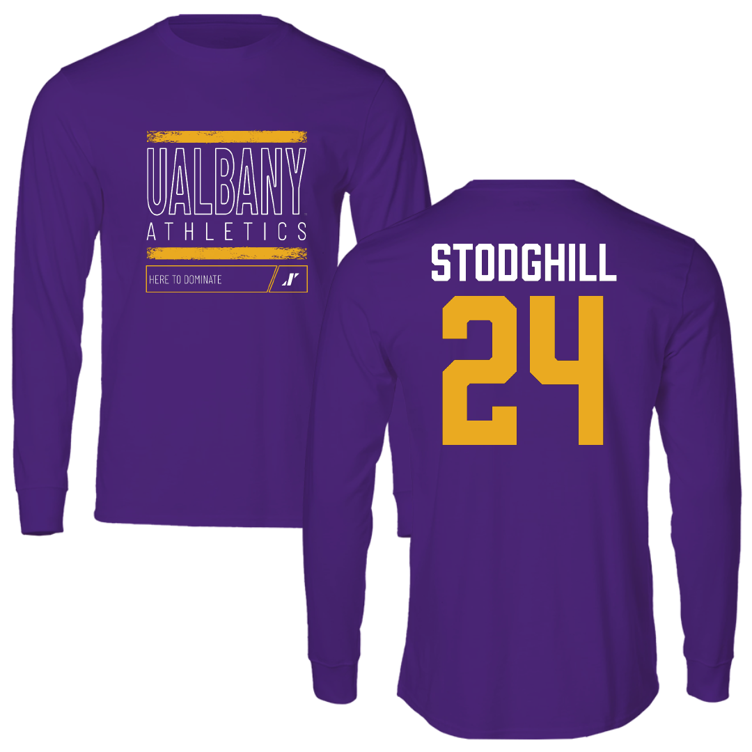 University at Albany Football Purple Dominate Performance Long Sleeve - #24 Cam Stodghill