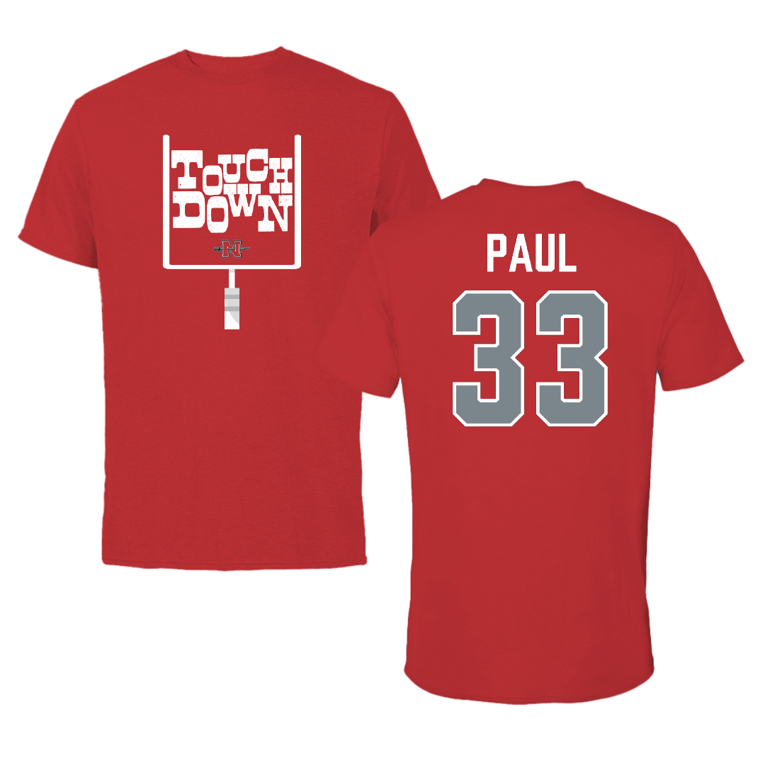 Nicholls State University Football Red Touchdown Tee - #33 Kyler Paul