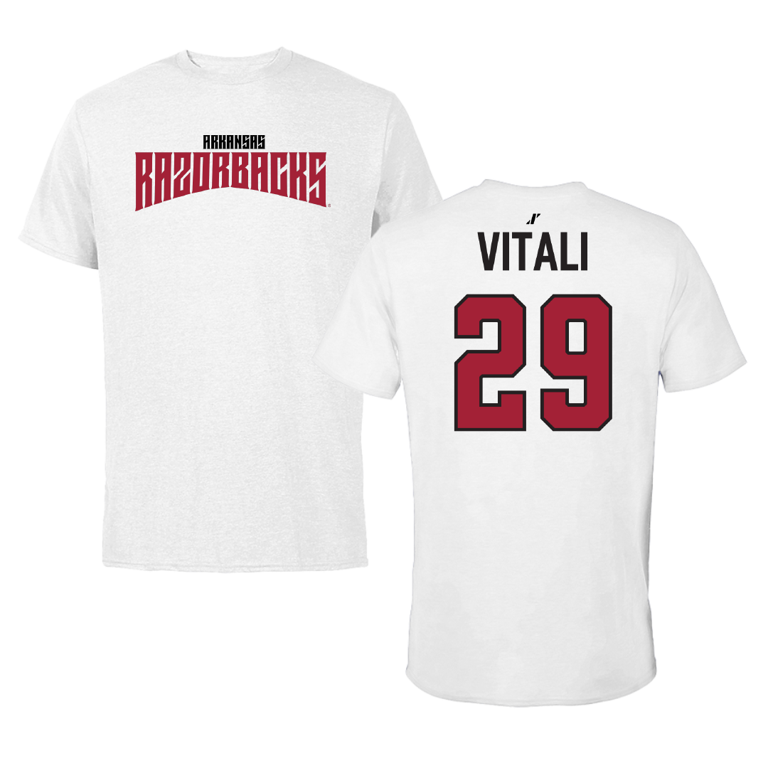 University of Arkansas Soccer White Classic Tee - #29 Evie Vitali