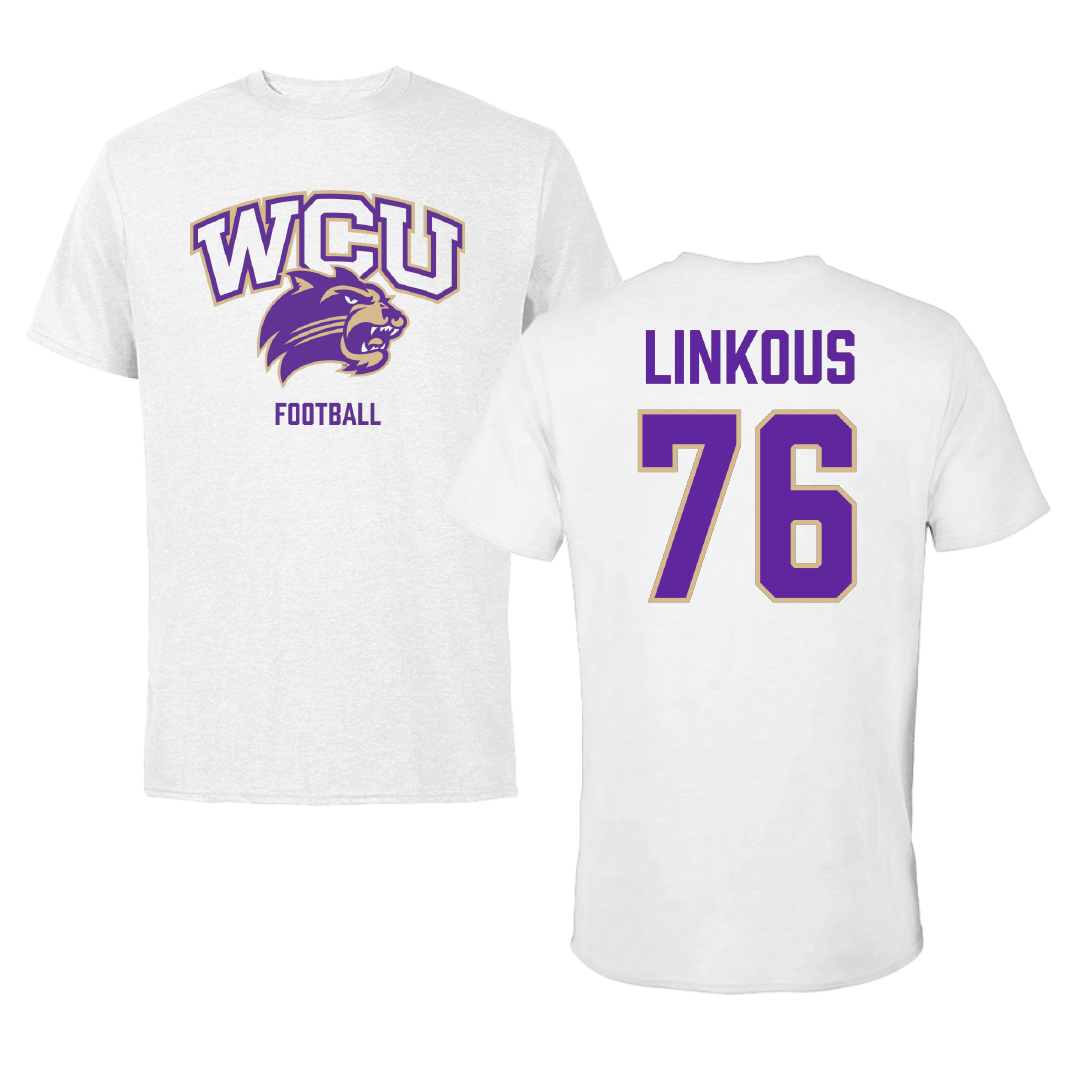 Western Carolina University Football White Tee - #76 Nathan Linkous