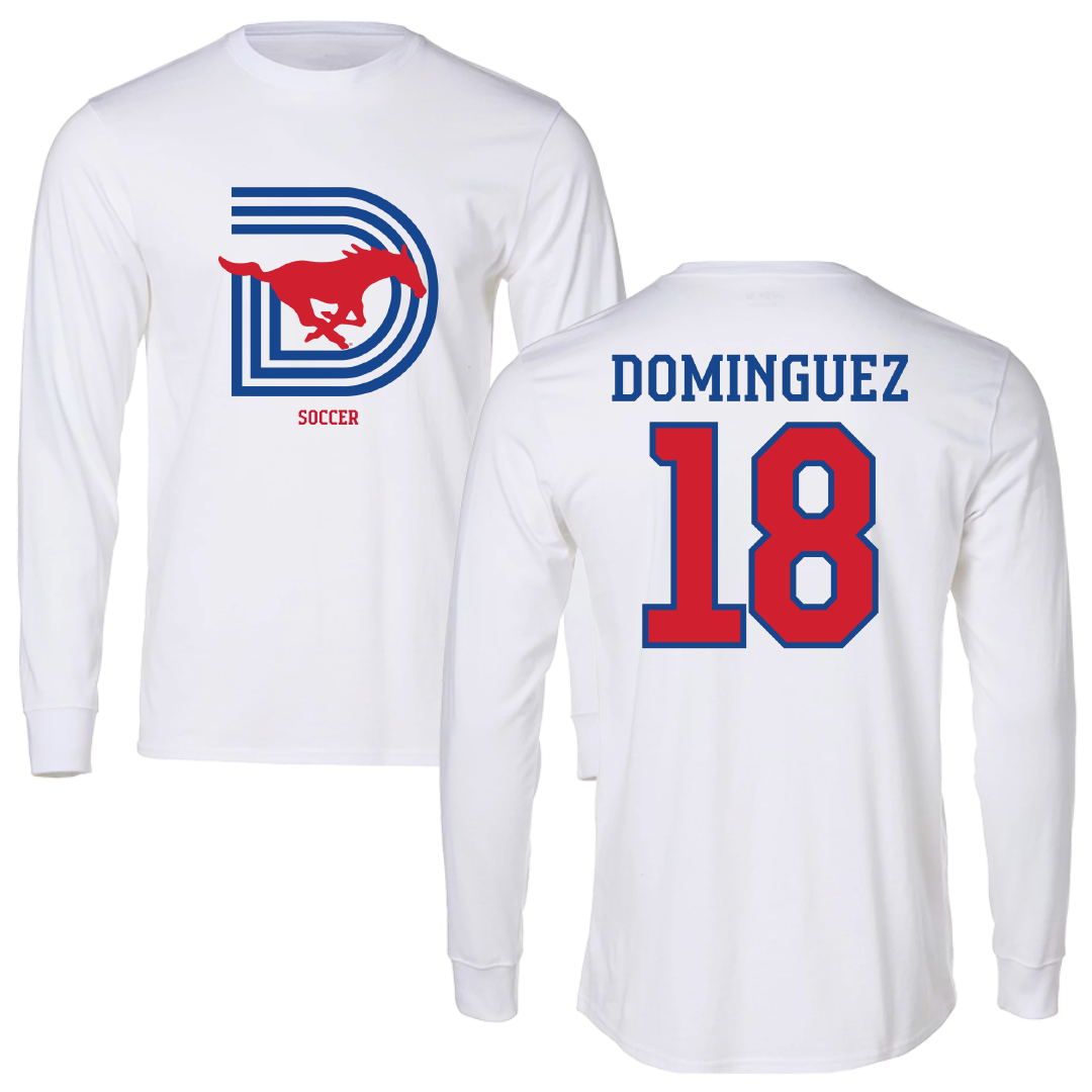 Southern Methodist University Soccer (M) White Performance Long Sleeve - #18 Martin Dominguez
