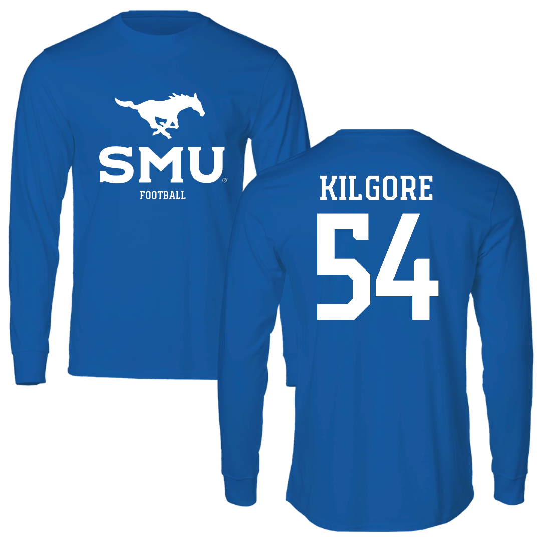 Southern Methodist University Football Blue Mascot Performance Long Sleeve - #54 Alex Kilgore