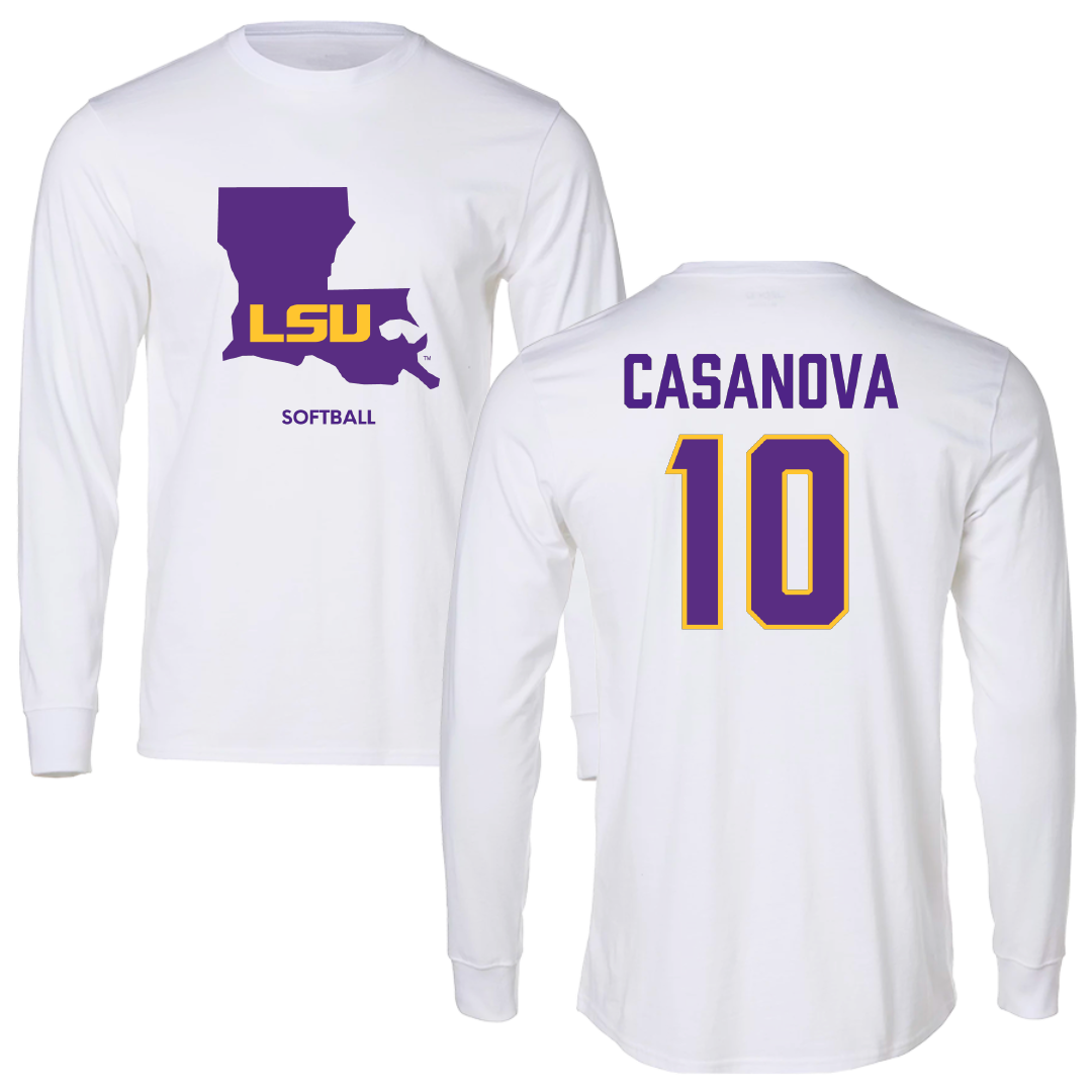Louisiana State University Softball White Performance Long Sleeve - #10 Emilee Casanova