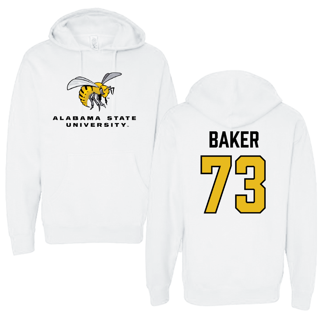 Alabama State University Football White Block Hoodie - #73 Elijah Baker