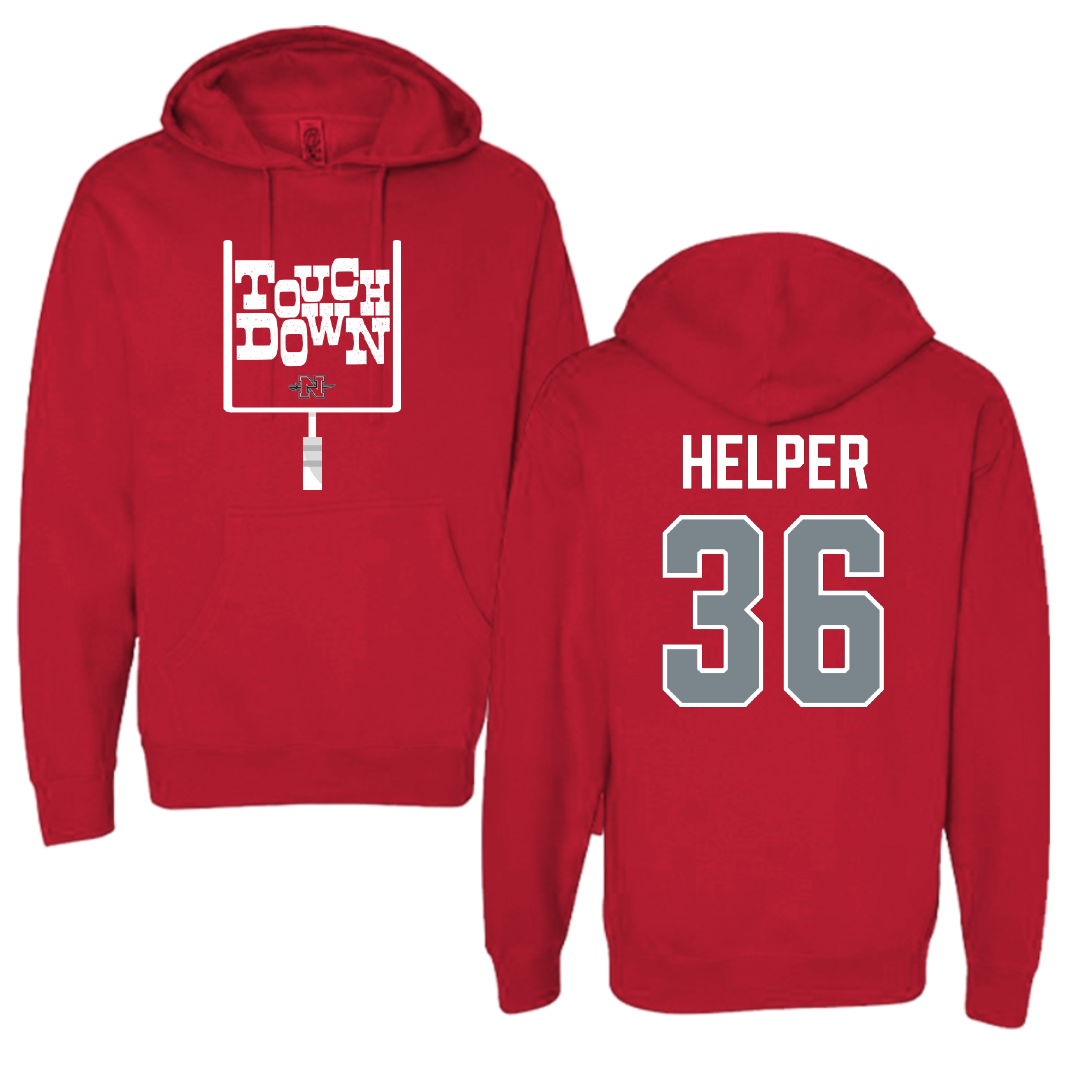 Nicholls State University Football Red Touchdown Hoodie - #36 Justin Helper
