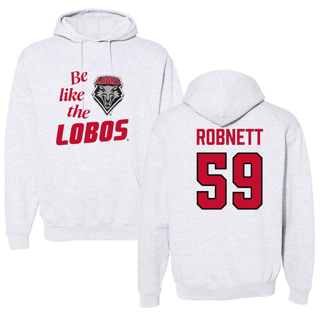 University of New Mexico Football Light Gray Be Like Us Hoodie - #59 Kaden Robnett