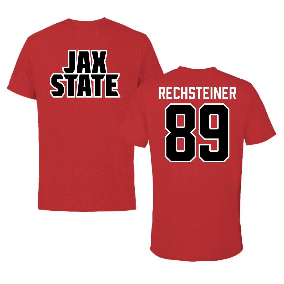 Jacksonville State University Football Red Tee - #89 Brock Rechsteiner