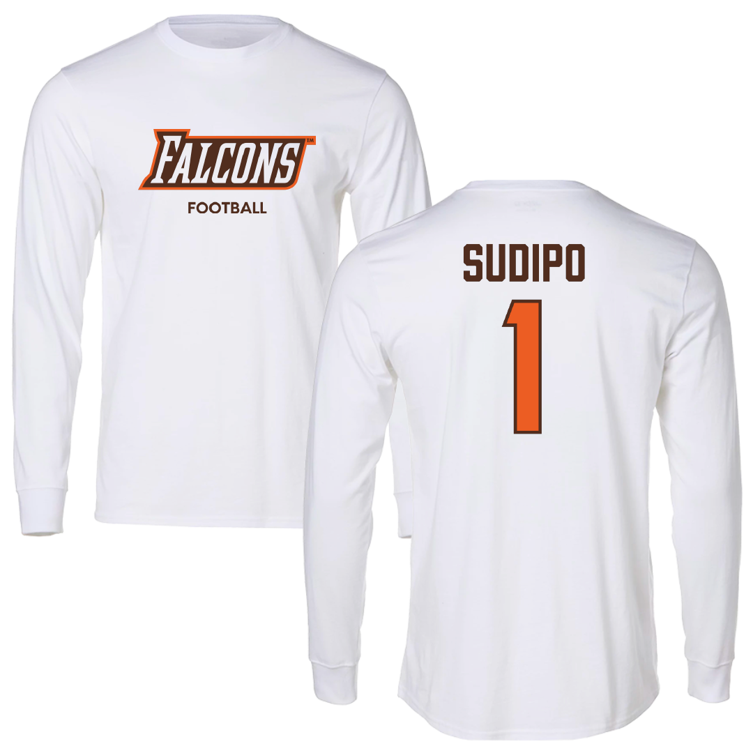 Bowling Green State University Football White Performance Long Sleeve - #1 Mateo Sudipo