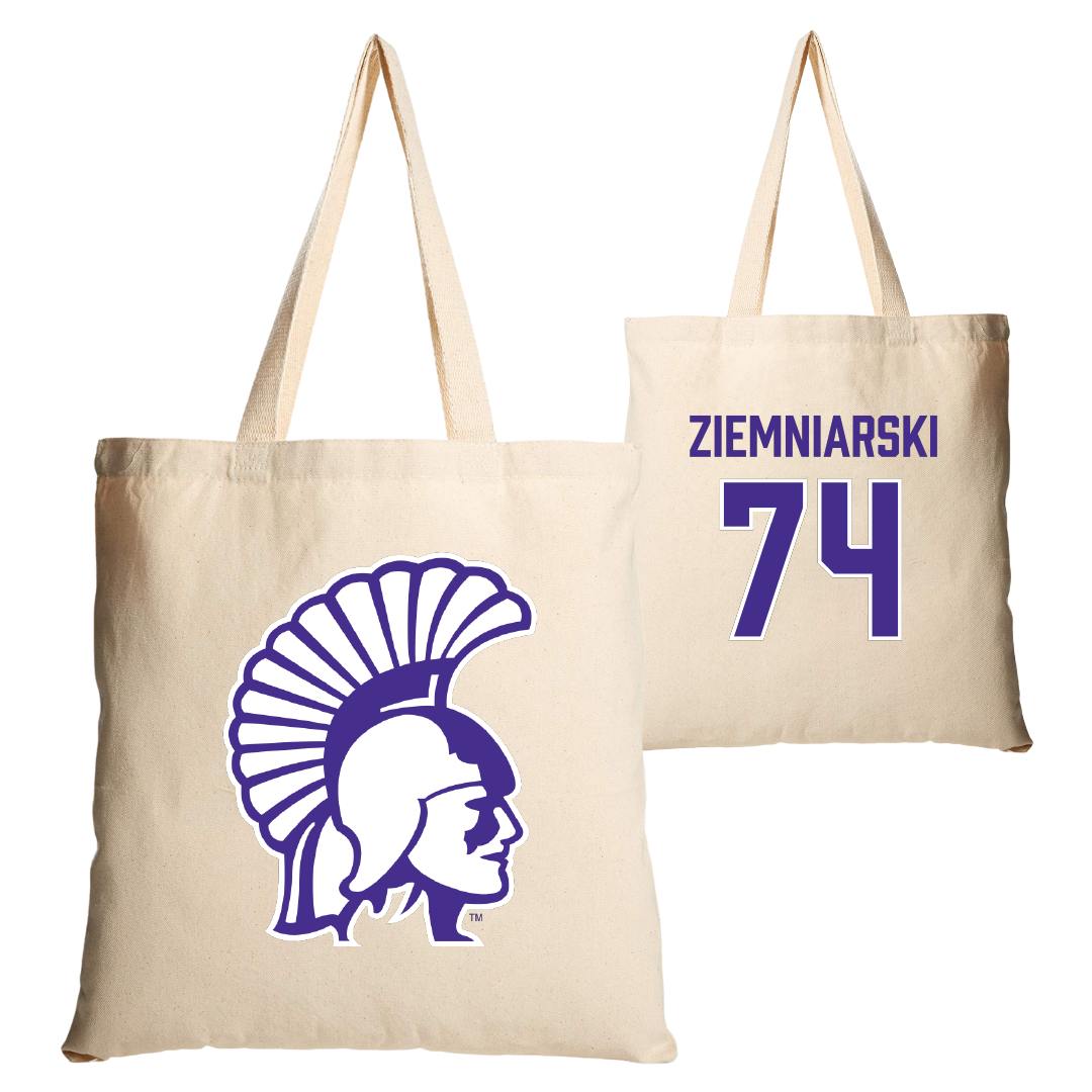 Winona State University Football Tan Canvas Tote Bag - #74 Jake Ziemniarski