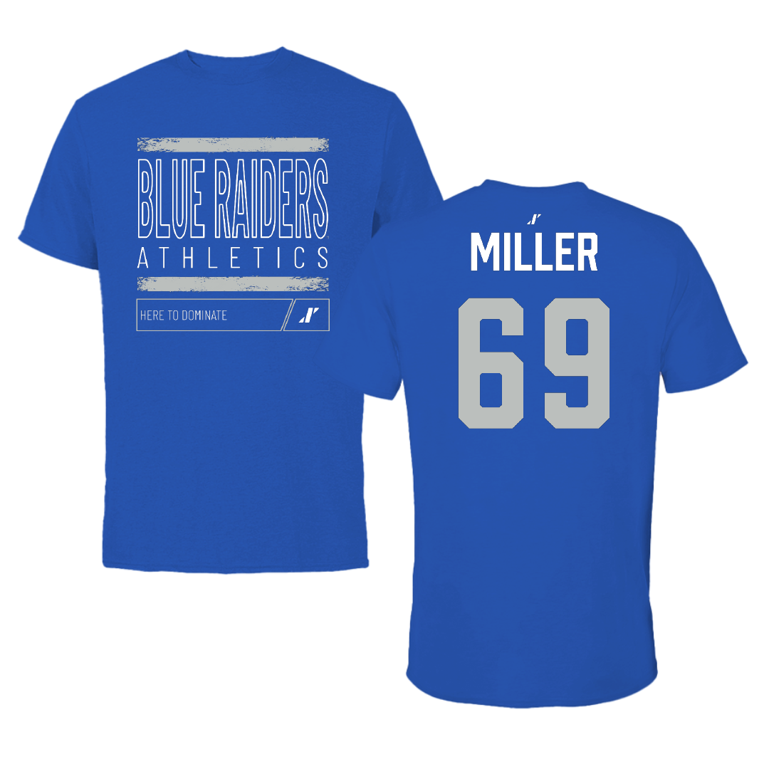 Middle Tennessee State University Football Blue Dominate Performance Tee - #69 Marcus Miller