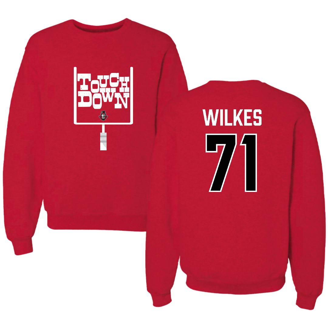 Austin Peay State University Football Red Touchdown Crewneck - #71 Harrison Wilkes