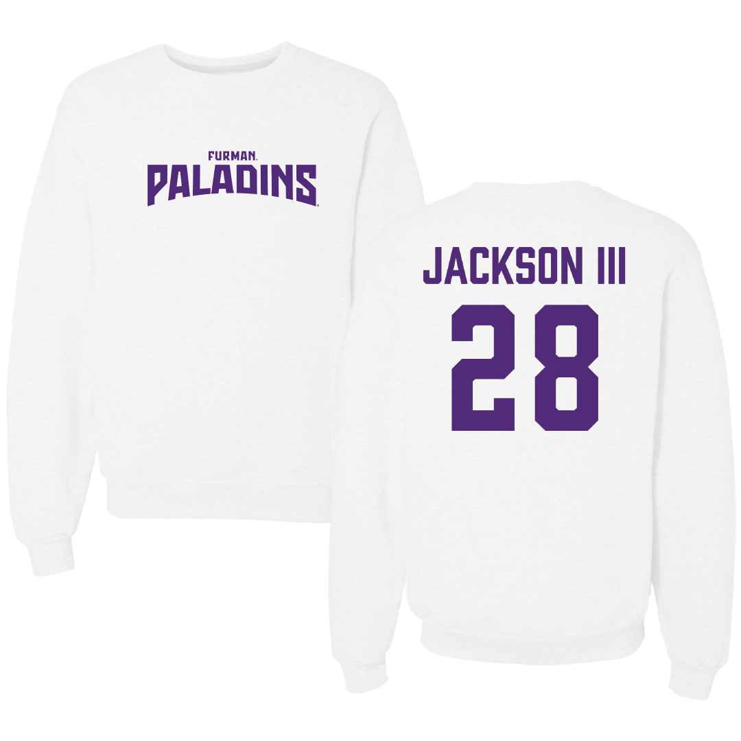 Furman University Football White Classic Crewneck - #28 Eddie Jackson III