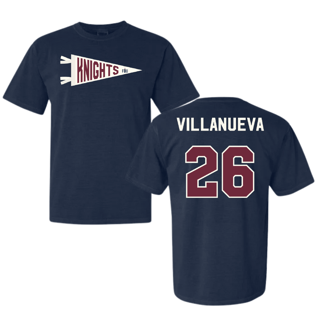 Fairleigh Dickinson University-Metropolitan Campus Soccer Navy Pennant Comfort Colors Tee - #26 Emily Villanueva