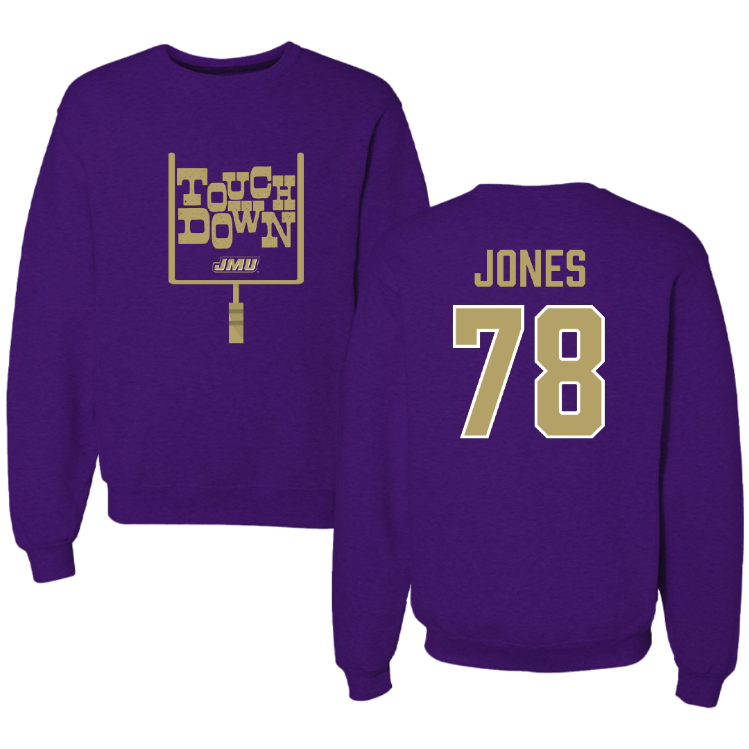 James Madison University Football Purple Touchdown Crewneck - #78 Cameron Jones
