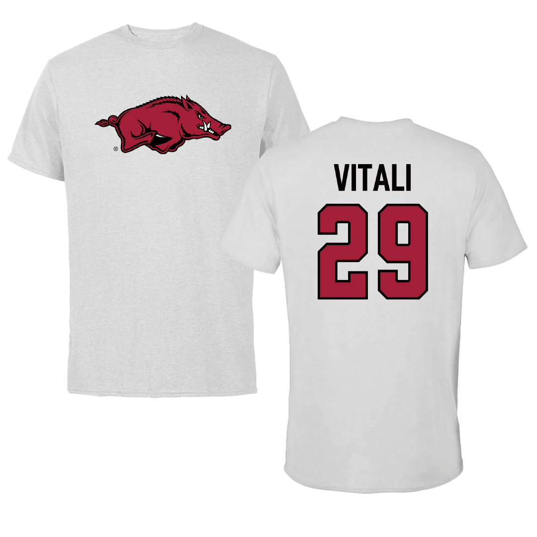 University of Arkansas Soccer Light Gray Tee - #29 Evie Vitali