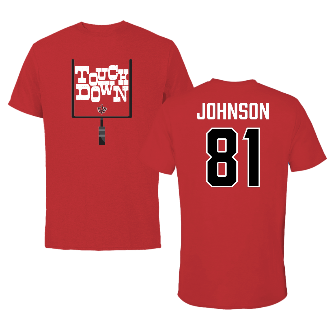 University of Louisiana at Lafayette Football Red Touchdown Performance Tee - #81 Jaydon Johnson