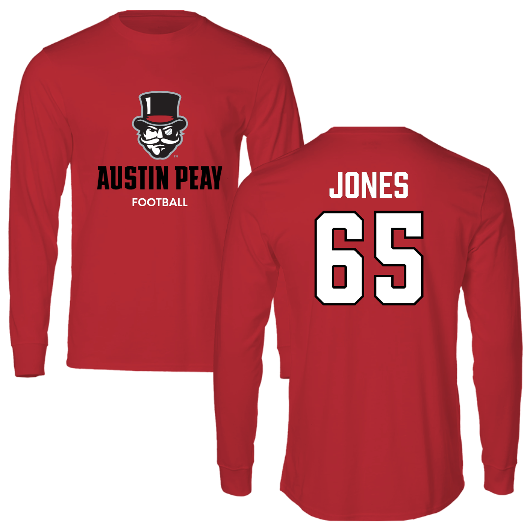 Austin Peay State University Football Red Mascot Long Sleeve - #65 Miada Jones