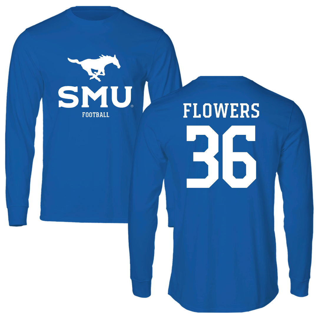 Southern Methodist University Football Blue Mascot Performance Long Sleeve - #36 Braeden Flowers