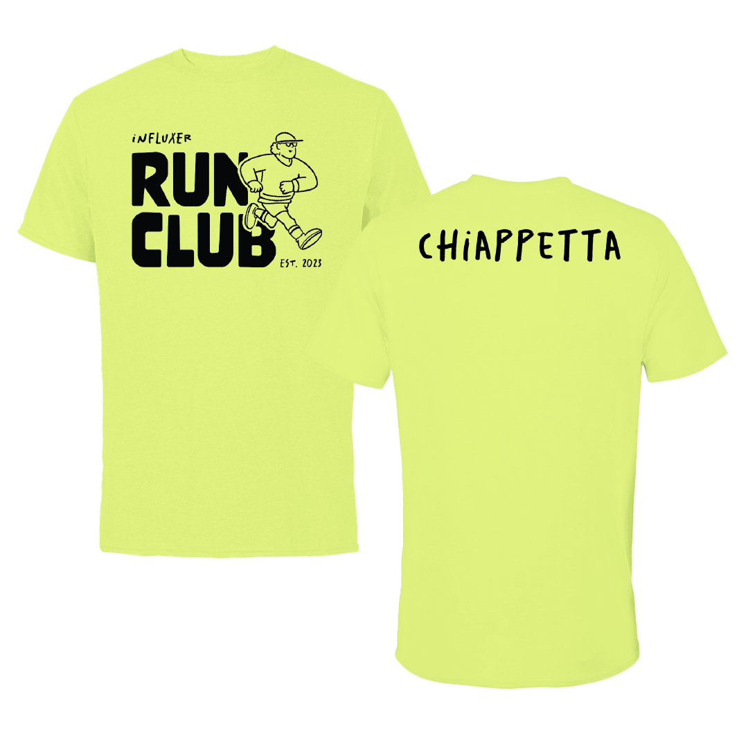Bryant University TF and XC Safety Yellow Influxer Run Club Performance Tee - AJ Chiappetta