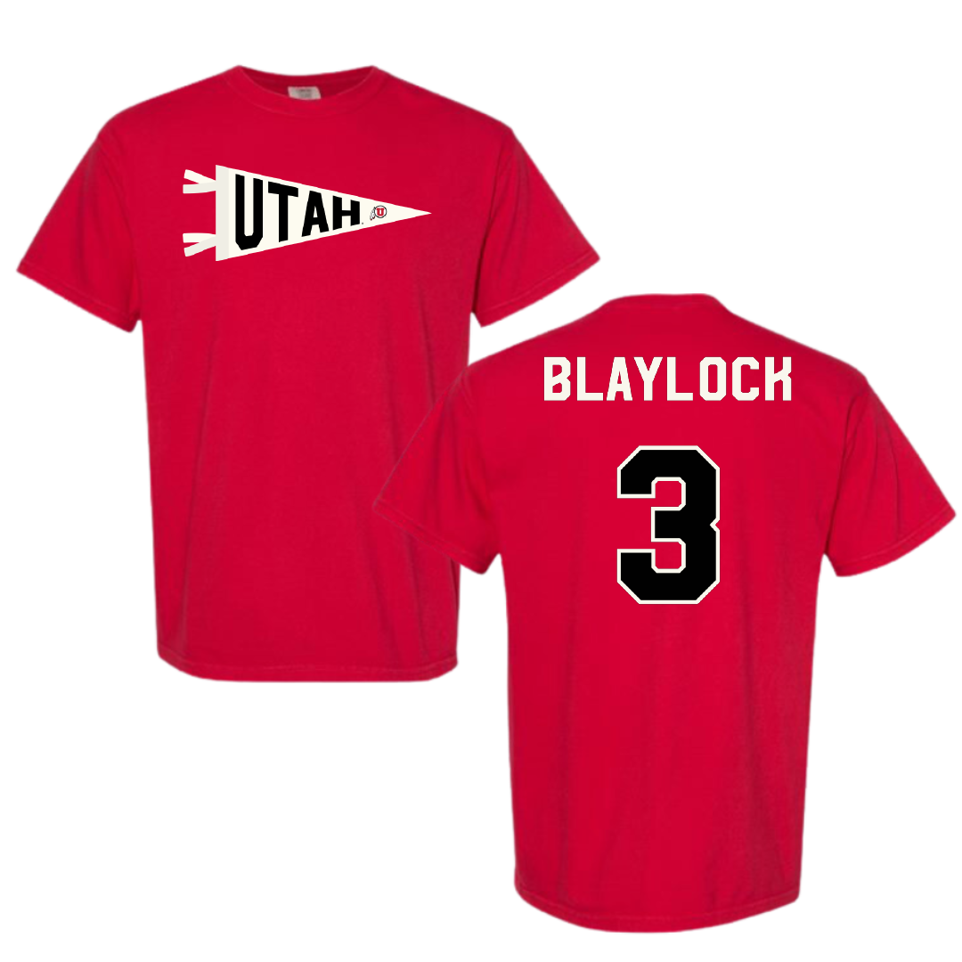 University of Utah Soccer Red Pennant Comfort Colors Tee - #3 Brooklyn Blaylock