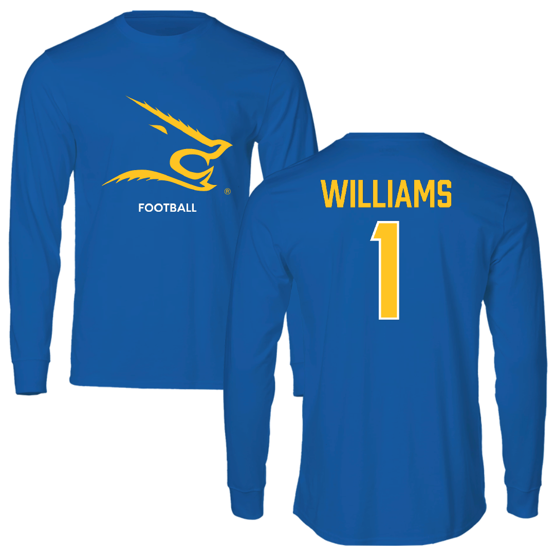Texas A&M University-Kingsville Football Blue Performance Long Sleeve - #1 Kannon Williams
