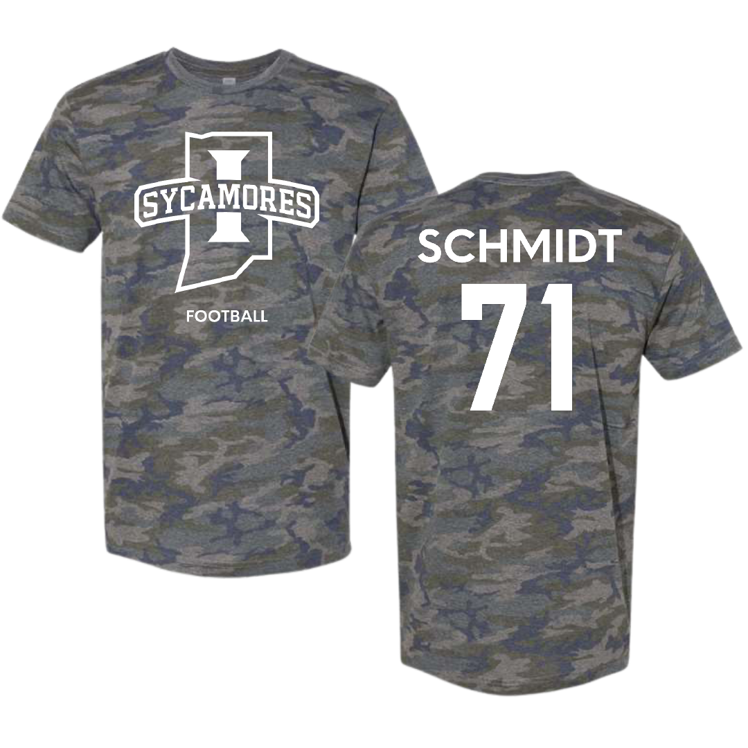 Indiana State University Football Vintage Camo Tee - #71 Carter Schmidt