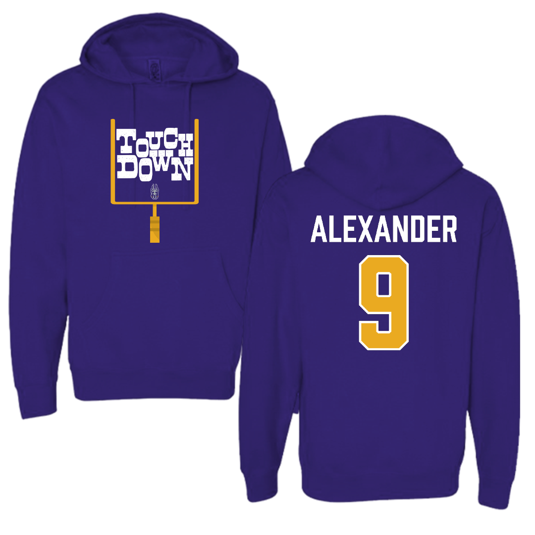 University at Albany Football Purple Touchdown Hoodie - #9 Landon Alexander