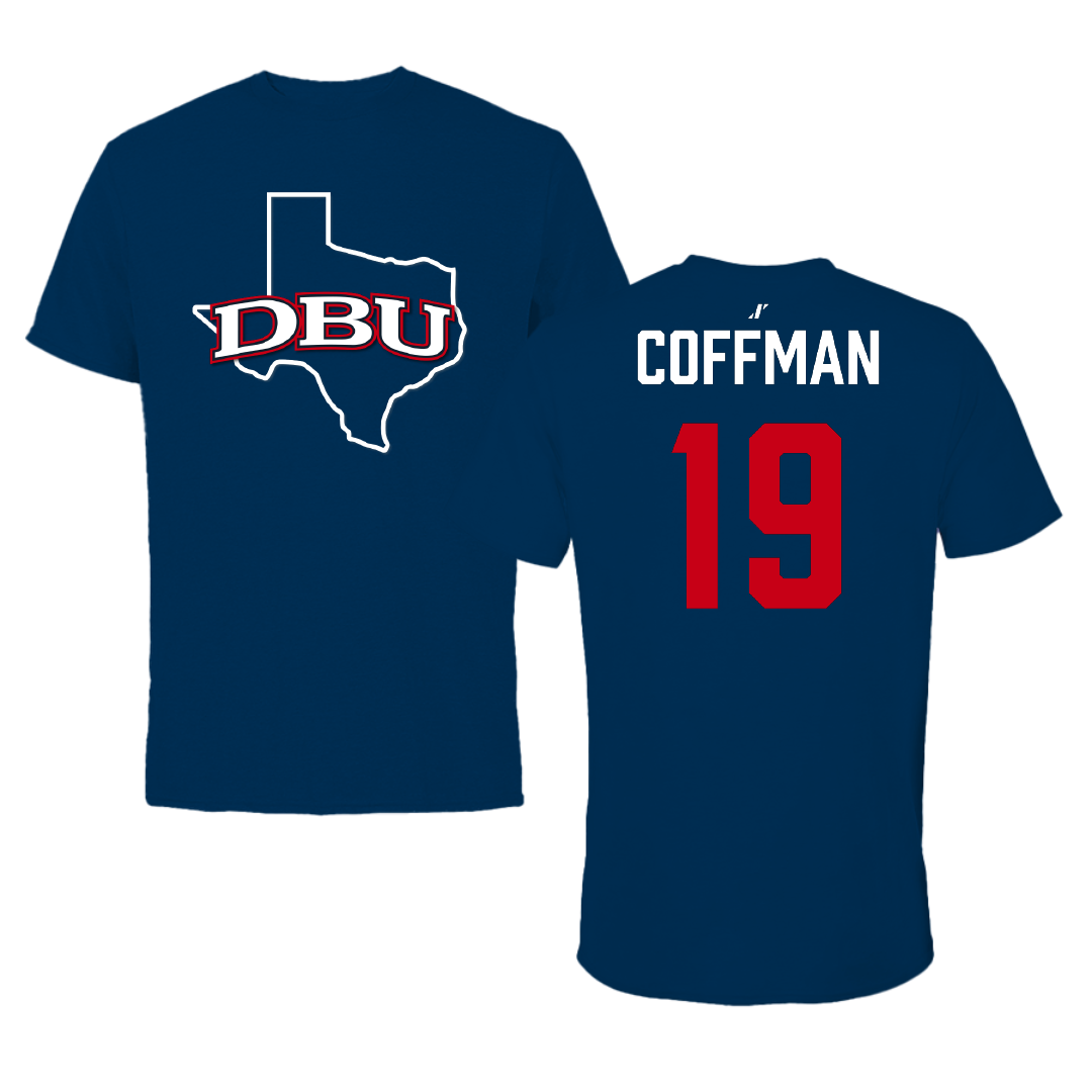 Dallas Baptist University Soccer Navy State Tee - #19 Kylar Coffman