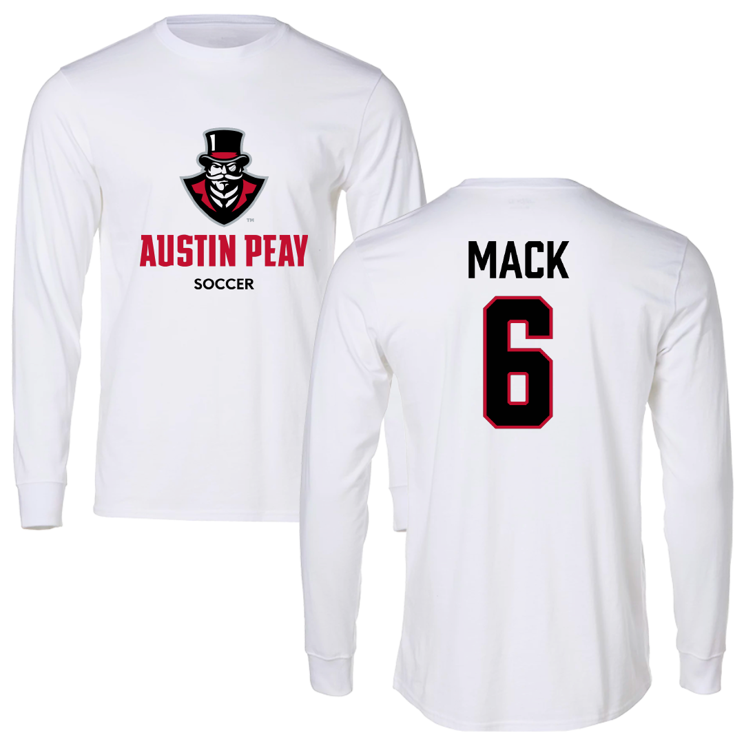 Austin Peay State University Soccer (W) White Performance Long Sleeve - #6 Aniyah Mack