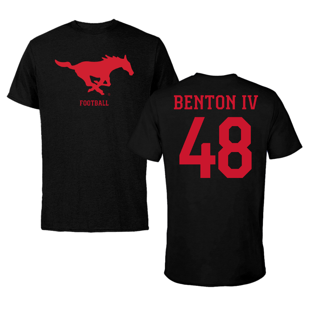 Southern Methodist University Football Black Tee - #48 Will Benton IV
