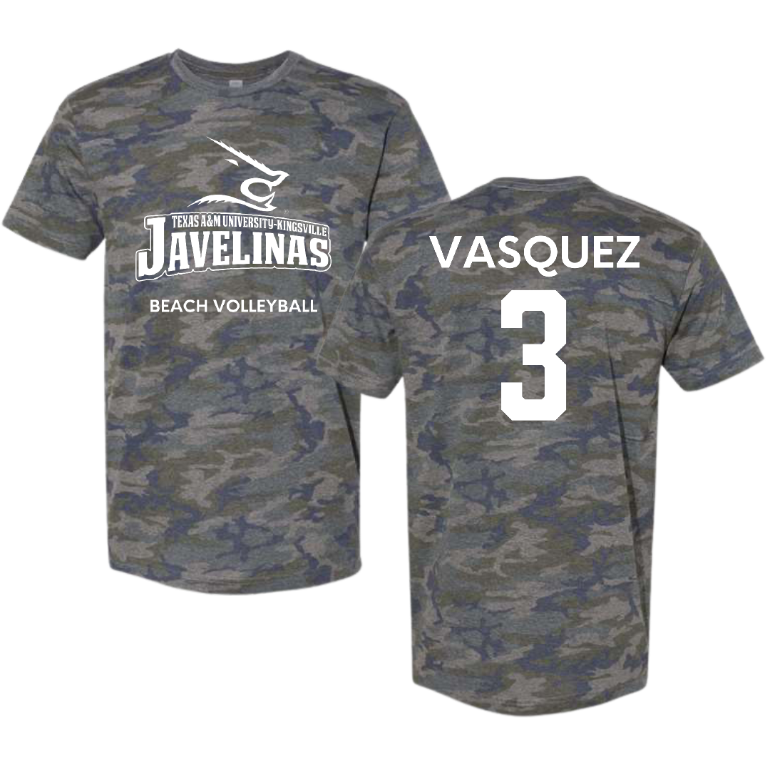 Texas A&M University-Kingsville Beach Volleyball Vintage Camo Tee - #3 Kalani Vasquez