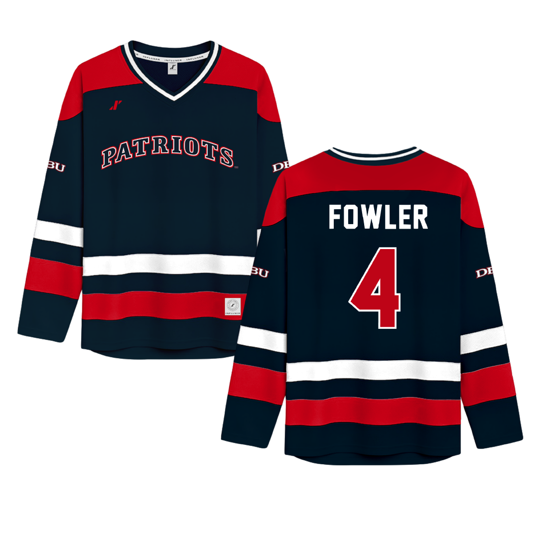 Dallas Baptist University Navy Hockey Jersey - #4 Austin Fowler