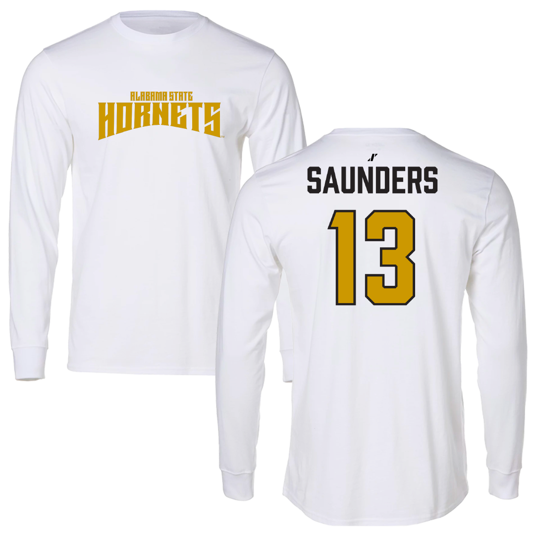 Alabama State University Football White Classic Performance Long Sleeve - #13 Tyree Saunders