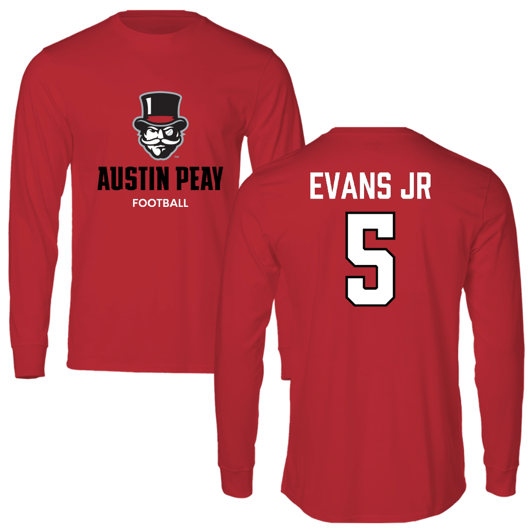 Austin Peay State University Football Red Mascot Long Sleeve - #5 CJ Evans Jr