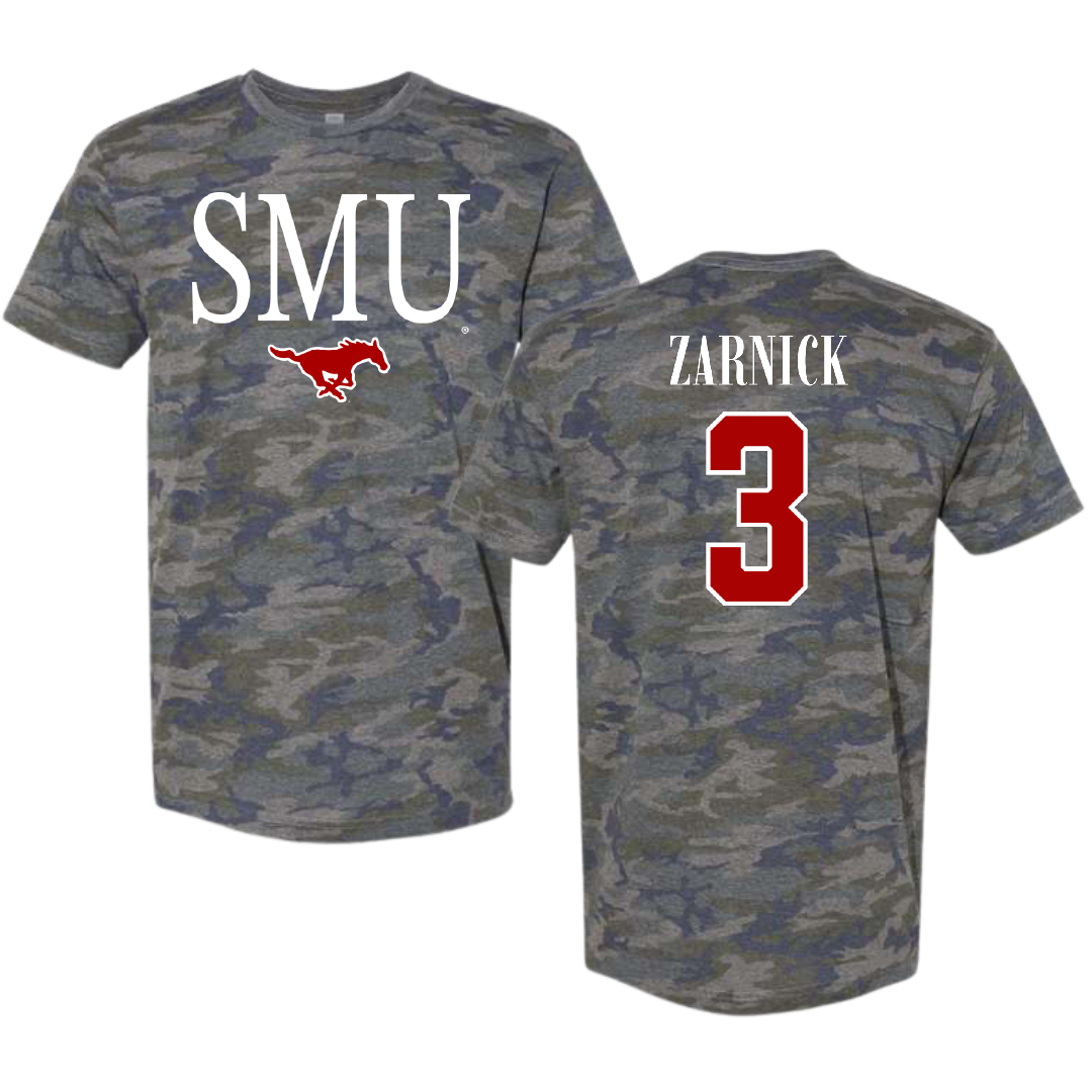 Southern Methodist University Soccer Vintage Camo Tee - #3 Owen Zarnick