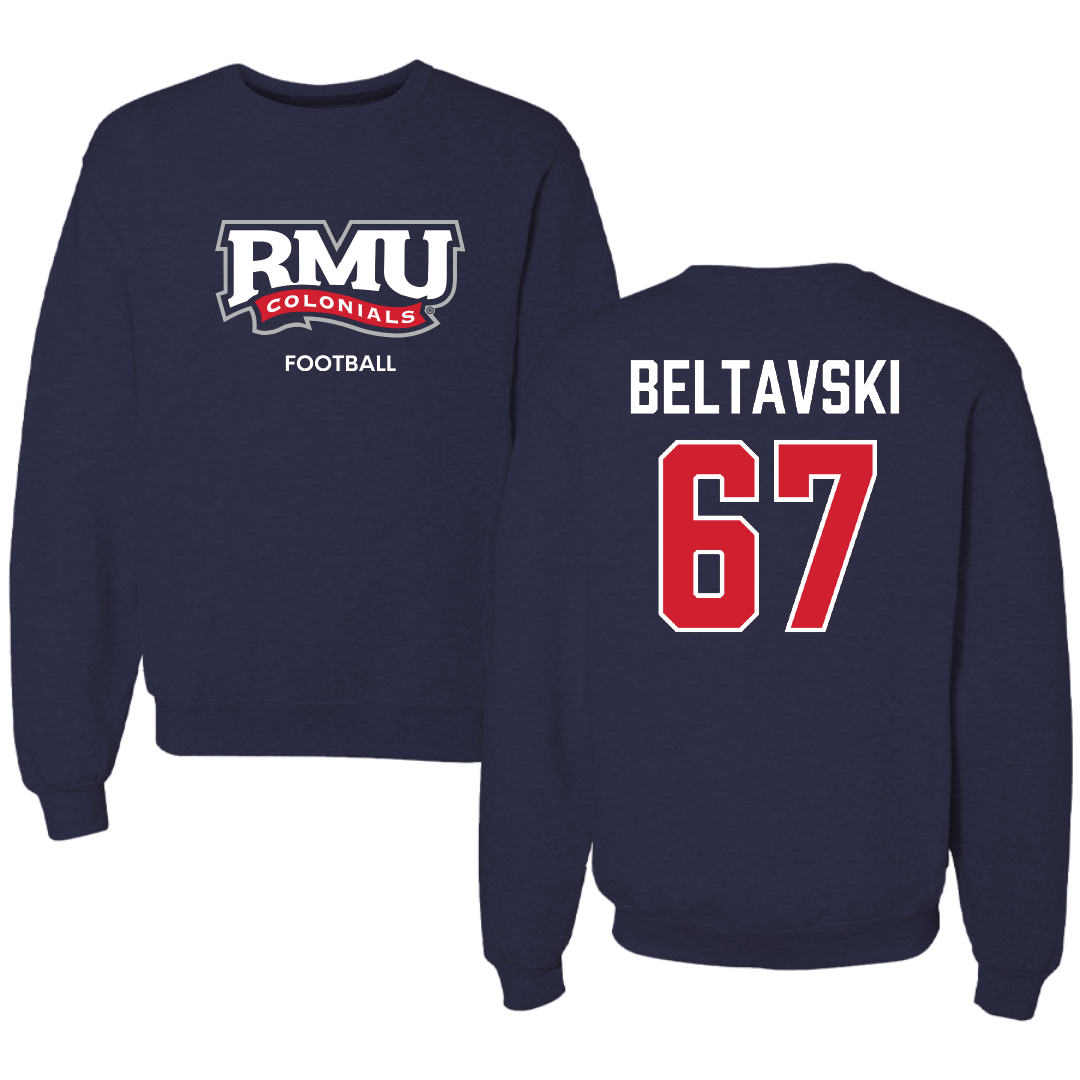 Robert Morris University Football Navy RMU Crewneck - #67 Luke Beltavski