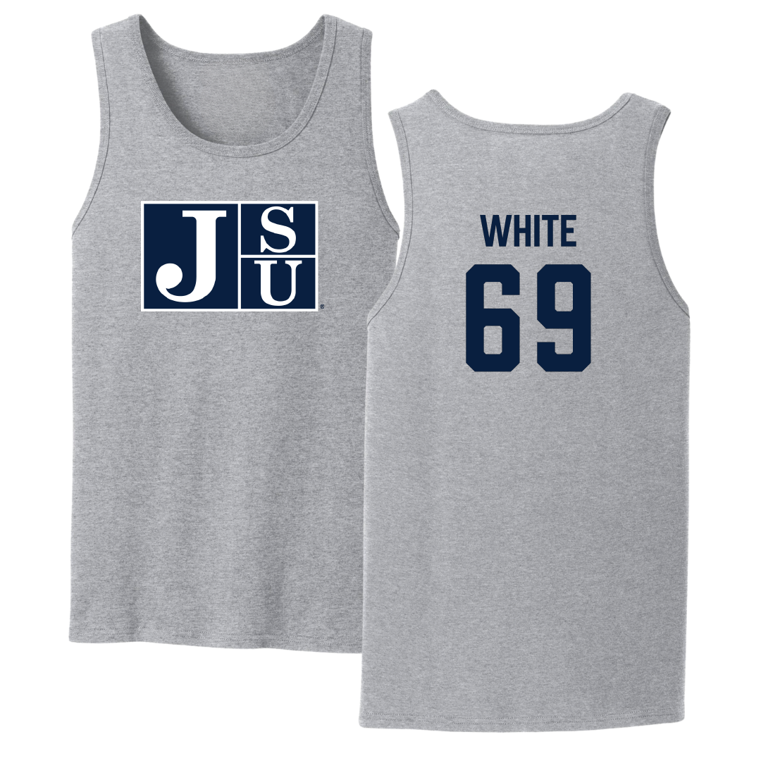 Jackson State University Football Sport Gray Tank Top - #69 Dequarious White
